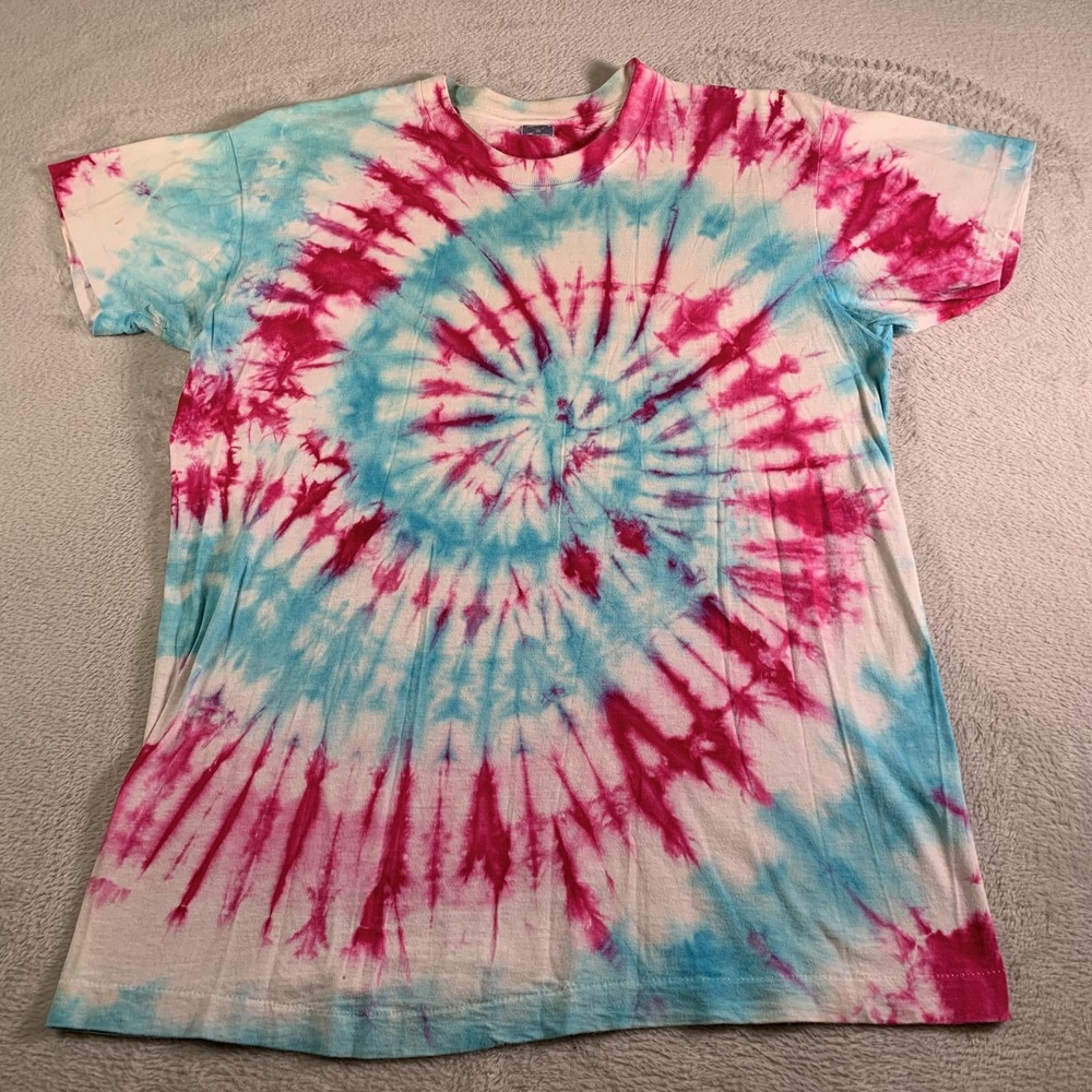 Vintage BVD Shirt Mens XL Pink Blue Tie Dye Spiral Hippie‎ Psychedelic USA Made